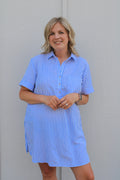 LYDA STRIPED SEERSUCKER SHIRT DRESS