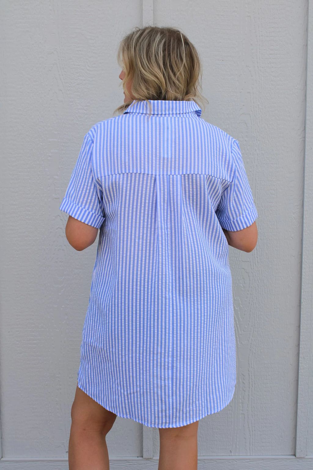 LYDA STRIPED SEERSUCKER SHIRT DRESS
