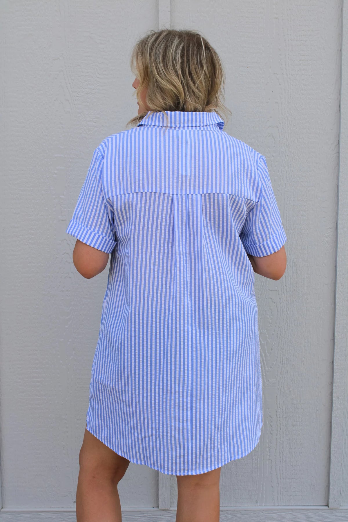 LYDA STRIPED SEERSUCKER SHIRT DRESS